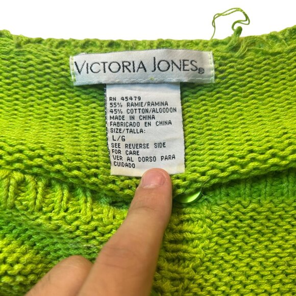 Victoria Jones Green Floral Embroidered Cardigan Sweater L Ramie Cotton Blend - Picture 3 of 8